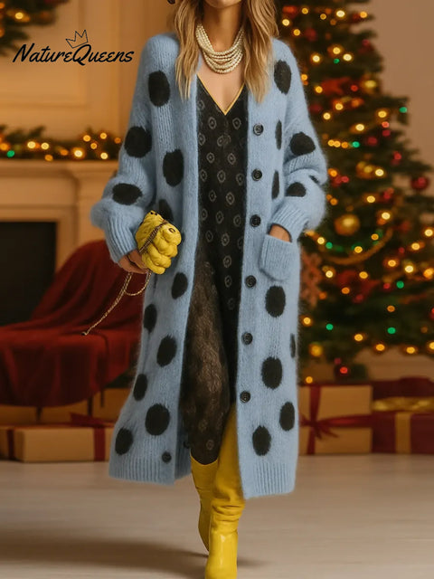 Women's Polka Dot Print Long-sleeved Cardigan Sweater