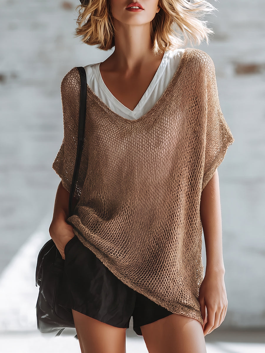 Casual & Sexy Loose-fit Open-knit Top