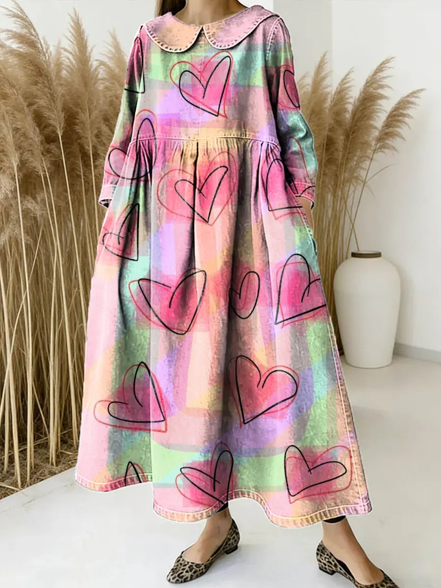 Women's Hearts Pattern Art Print Casual Denim Dress