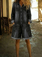Women's Casual Cotton Denim Jumpsuit Shorts