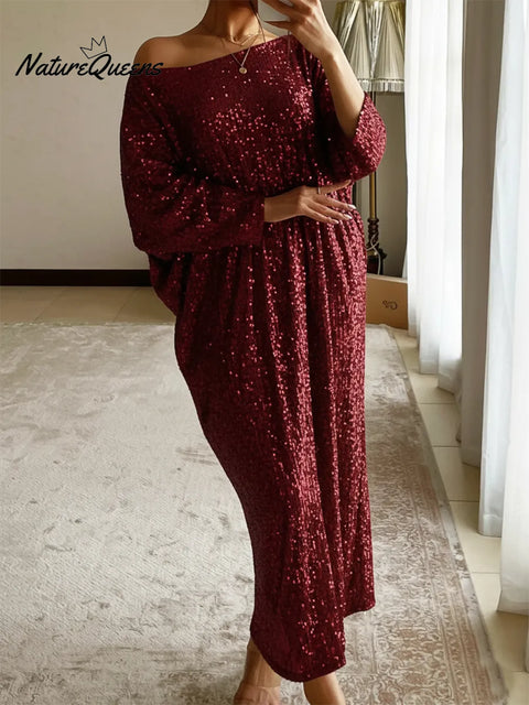 Women's Elegant Christmas Date Loose Shiny Dress