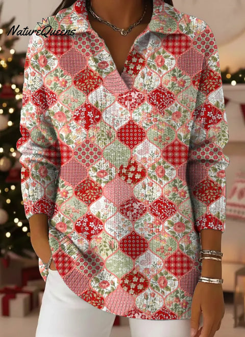 Women's Floral Art Print Casual Cotton Sweater