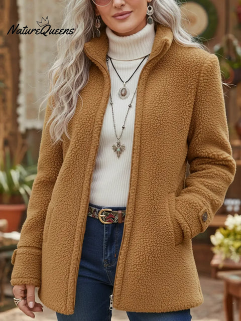 Women's Casual Lambswool Zip-up Jacket