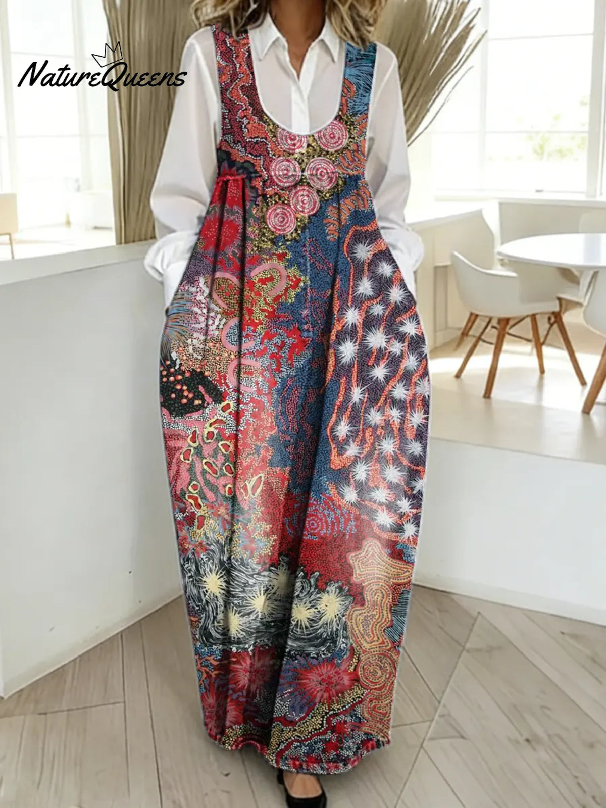Women's Vintage Pattern Art Print Casual Cotton Denim Dress