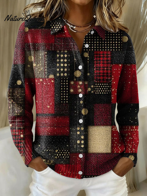 Women's Christmas Plaid Art Pattern Print Cowl Neck Sweater