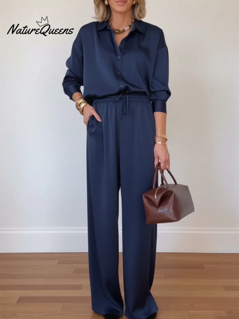 Elegant Evening Party Satin Shirt And Trousers Two-piece Set