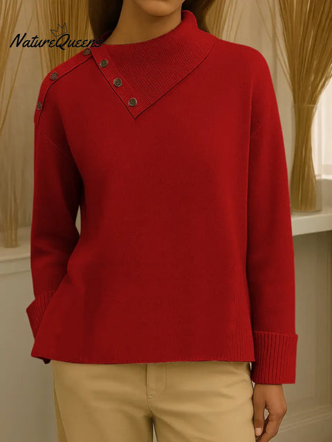 Women's Solid Color Lapel Long Sleeve Casual Loose Knit Top