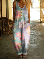 Women's Minimalist Geometric Abstract Casual Cotton Vest Denim Jumpsuit