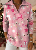 Women's Christmas Deer Pattern Art Print Casual Cotton Sweater