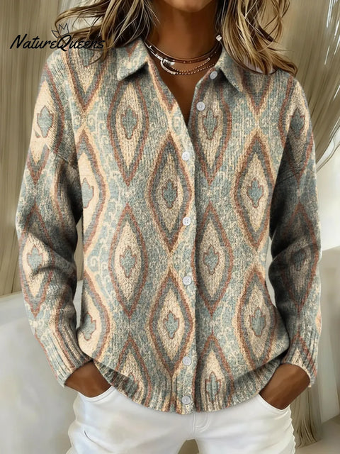 Women's Retro Ethnic Style Patterns Printed Collared Sweater
