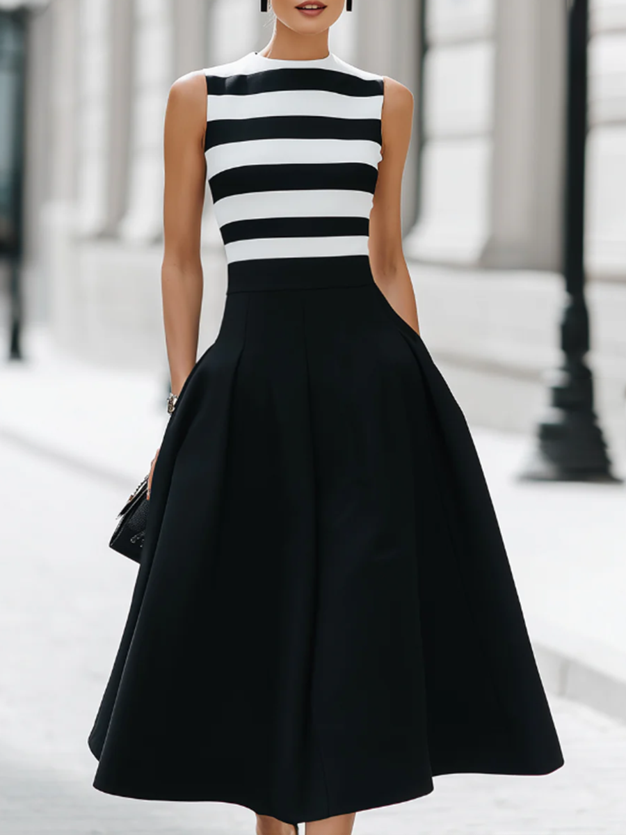 Classic And Elegant Striped Midi Dress