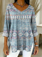 Women's Vintage Pattern Art Print Casual Denim Shirt