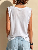 Women's Solid Color V-neck Sleeveless Casual Loose Cotton-linen Top