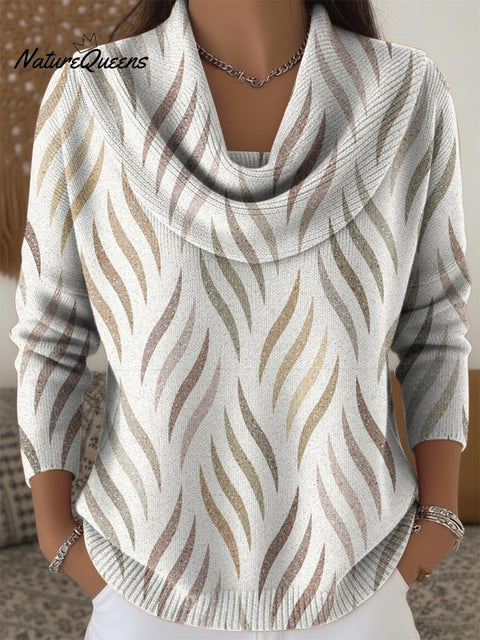 Simple Geometric Short Wavy Line Decorative Pattern Women's Casual Swing Collar Long Sleeve Sweater