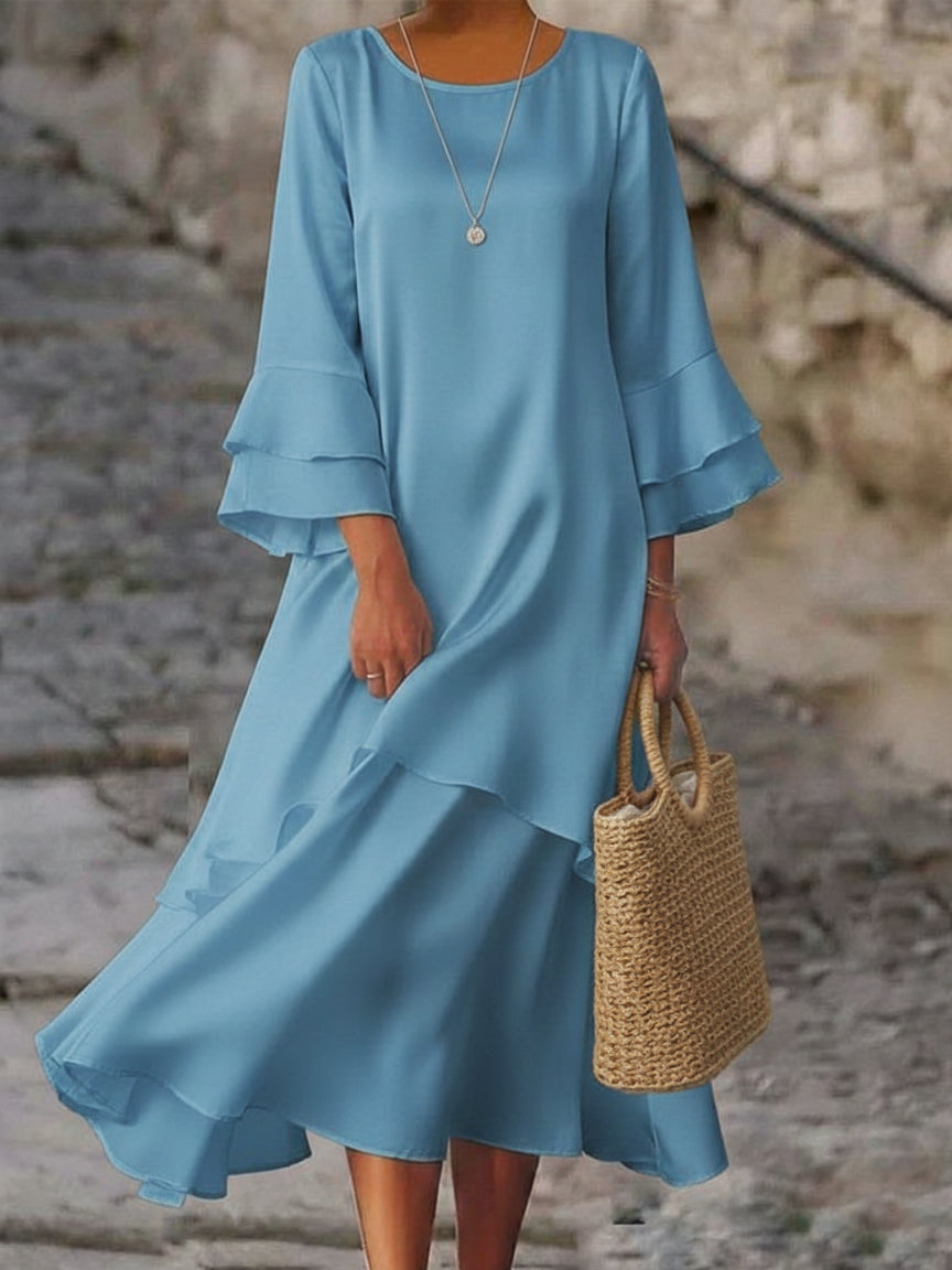 Elegant And Flowing Multi-layered Ruffle Satin Dress