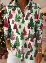 Vintage Christmas Print Lapel Casual Knit Sweater