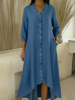 Casual Denim V-neck Ruffled Dress