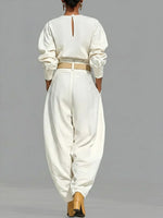Casual Linen And Cotton Crew-neck Shirt And High-waisted Tapered Trousers Two-piece Set.