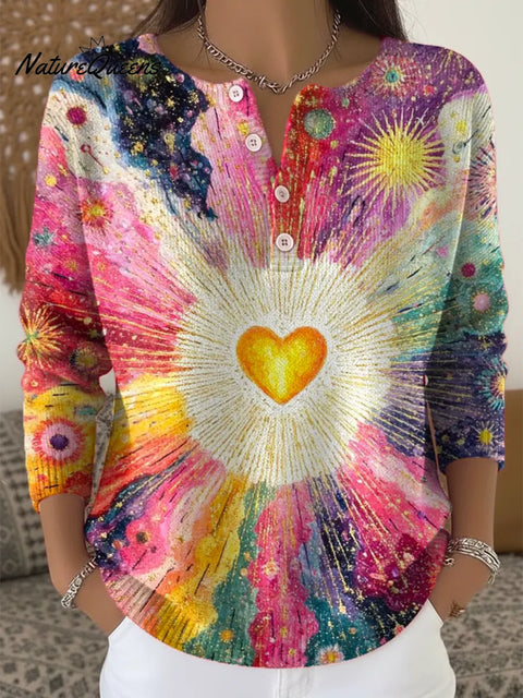 Women's Love Pattern Art Print Buttoned Cardigan Sweater