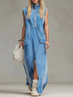 Women's Stand-up Collar Sleeveless Casual Loose Denim Dress