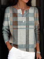 Women's Vintage Plaid Pattern Art Print Buttoned Cardigan Sweater