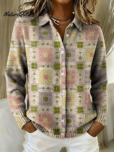 Women's Retro Geometry Printed Collared Sweater