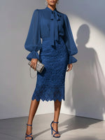 Elegant Chiffon Blouse And Lace Skirt Two-piece Set