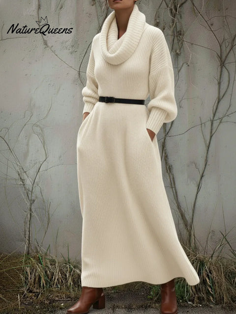 Cozy Elegant Cowl Collar Knit Dress