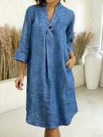 Women's V-neck 3/4 Sleeve Casual Loose Denim Dress