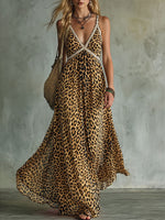 Women's Elegant Leopard Print V-neck Sleeveless A-line Dress