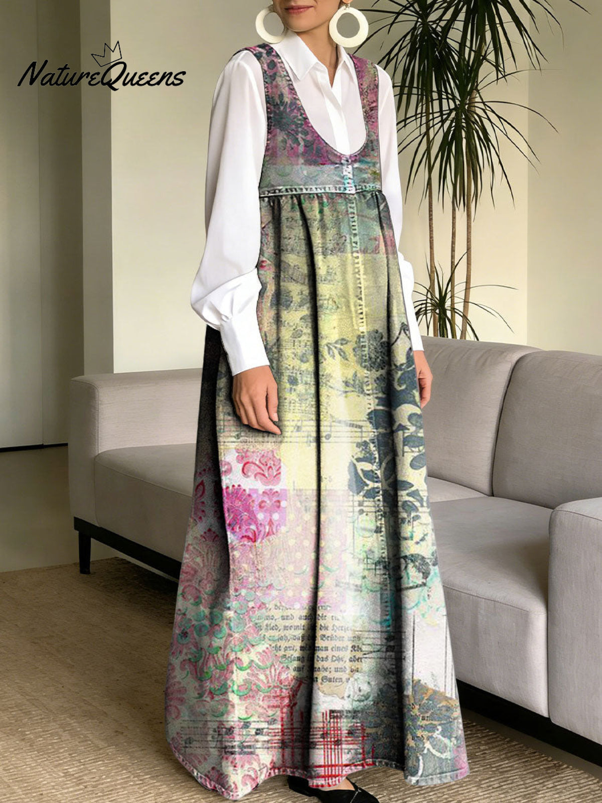 Women's Simple Flowers Pattern Art Print Casual Cotton Denim Dress