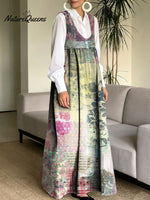 Women's Simple Flowers Pattern Art Print Casual Cotton Denim Dress