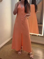 Women's Solid Color V-neck Sleeveless Casual Loose Cotton And Linen Dress