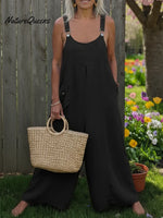 Cozy Solid Color Loose Wide-leg Linen Overalls Jumpsuit