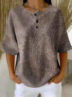 Women's Vintage Pattern Art Print Casual Waffle Cotton Shirt