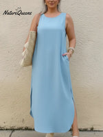 Women's Elegant Linen Dress With A Curved Hem