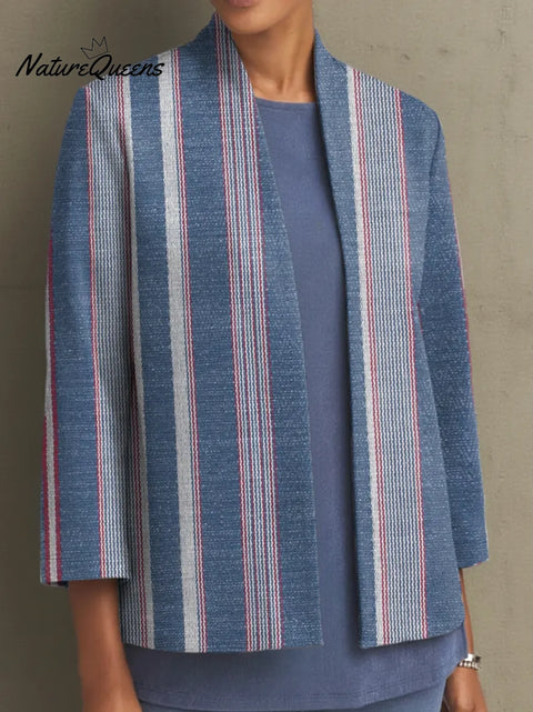 Women's Striped Pattern Art Print Casual Coat