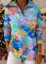 Women's Abstract Floral Pattern Art Print Casual Cotton Sweater