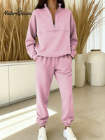 Women's Solid Color Cardigan Collar Long Sleeve Casual Loose-fitting Sweatshirt With Elastic Waist And Jogger Pants Set