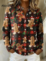 Women's Christmas Gingerbread Man Printed Collared Sweater