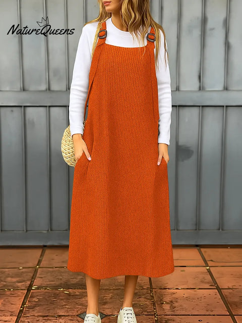 Women's Solid Color Casual Loose Knitted Suspender Dress