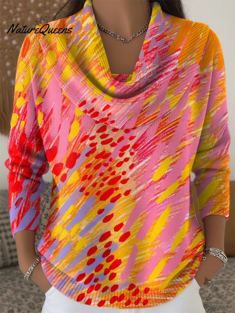 Women's Geometric Color Splicing Print Cowl Neck Sweater
