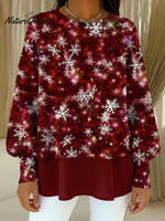 Women's Christmas Snowflake Pattern Art Print Casual Knitted Sweater