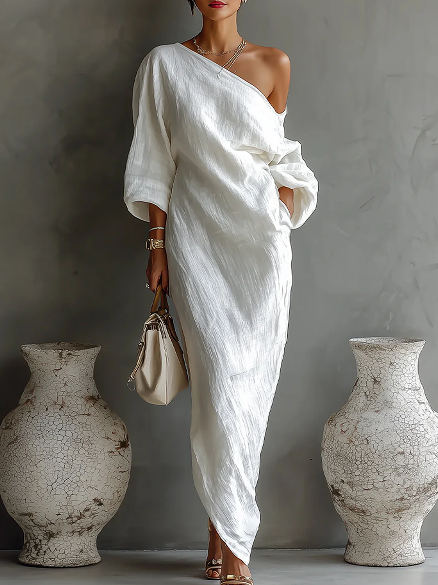 Elegant Irregular Off-the-shoulder Maxi Dress