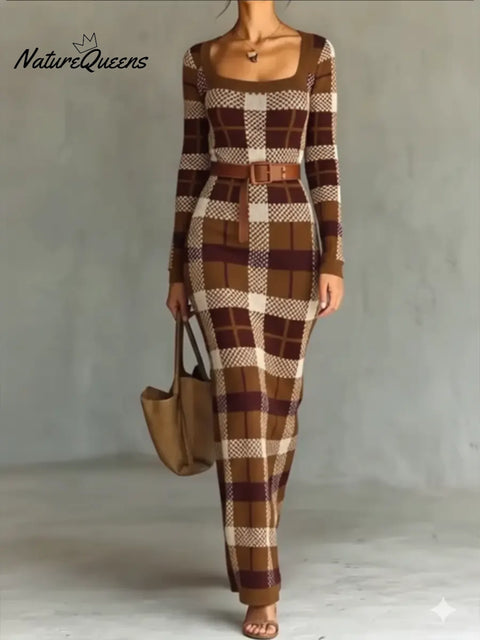 Women's Retro Plaid Sweater Dress