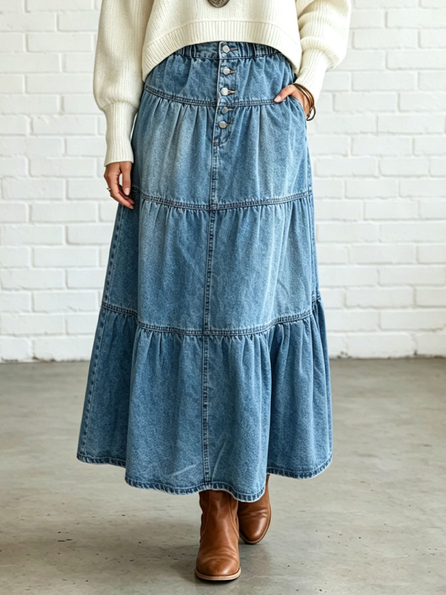 Women's Casual Maxi Denim Skirt