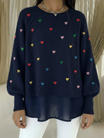 Comfortable Heart Embroidered Chiffon Patchwork Pullover Sweater