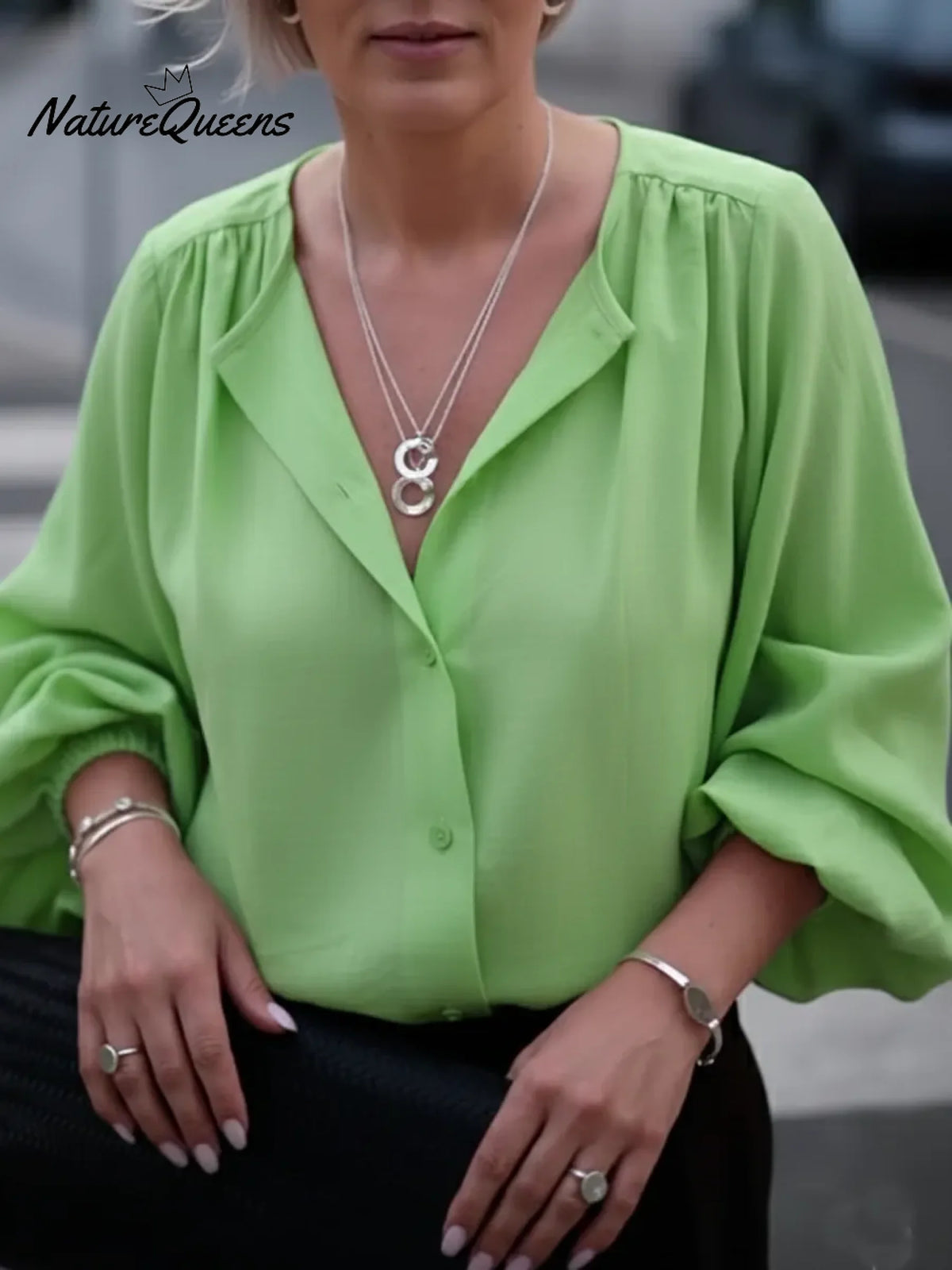 Effortless Elegance Lantern Sleeve Button-up Shirt