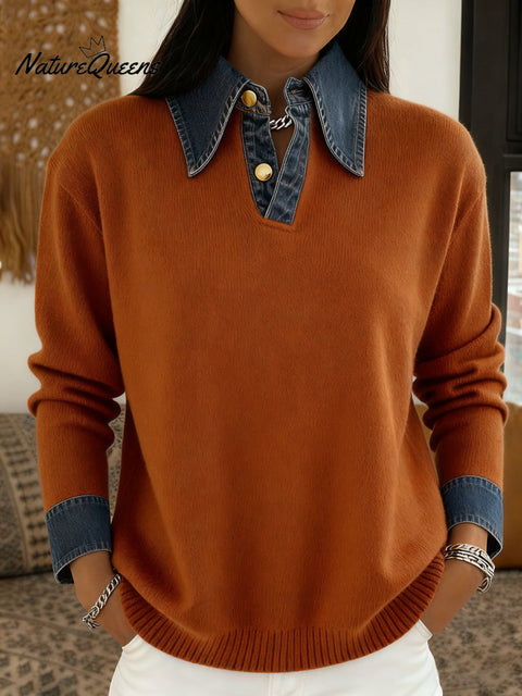 Women's Denim Knitted Pullover Sweater