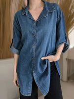Women's Lapel Long-sleeved Casual Loose Denim Shirt